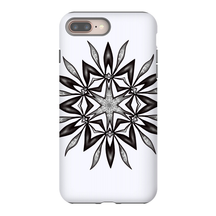 iPhone 7 plus StrongFit Kaleidoscopic Flower Art In Black And White by Boriana Giormova