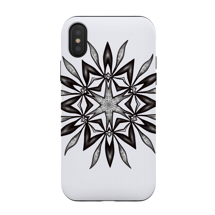 iPhone Xs / X StrongFit Kaleidoscopic Flower Art In Black And White by Boriana Giormova
