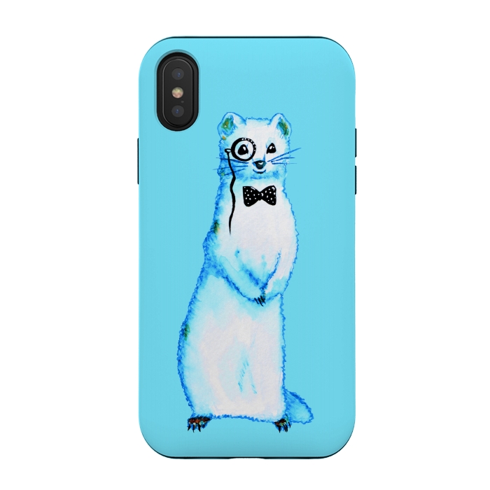 iPhone Xs / X StrongFit Cute Ferret Hipster Blue Watercolor Art by Boriana Giormova
