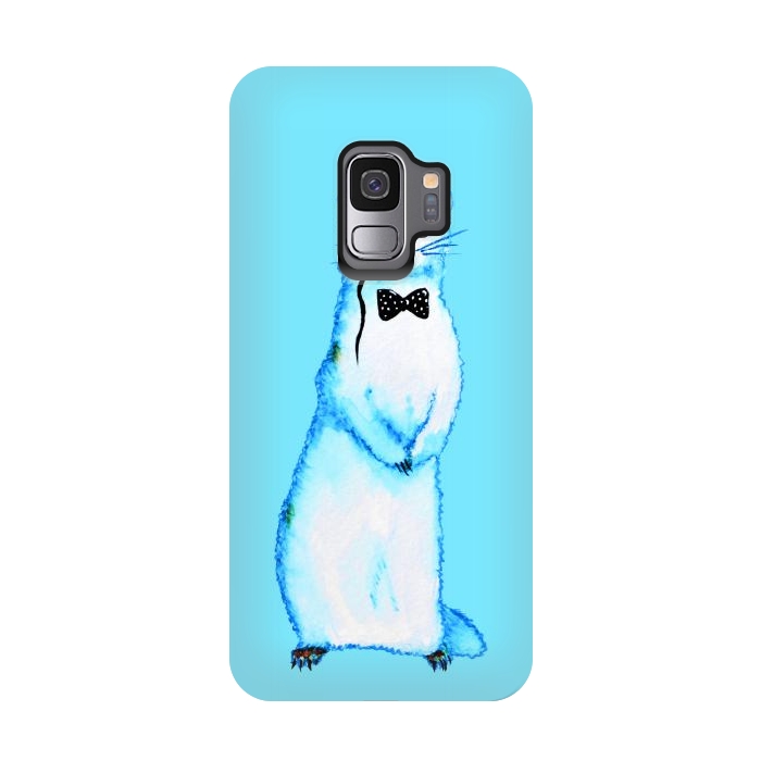 Galaxy S9 StrongFit Cute Ferret Hipster Blue Watercolor Art by Boriana Giormova