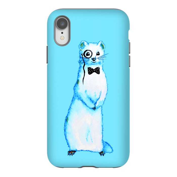 iPhone Xr StrongFit Cute Ferret Hipster Blue Watercolor Art by Boriana Giormova