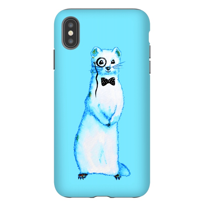 iPhone Xs Max StrongFit Cute Ferret Hipster Blue Watercolor Art by Boriana Giormova