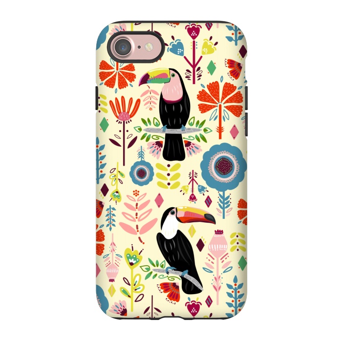 iPhone 7 StrongFit Colorful Toucans On Cream  by Tigatiga