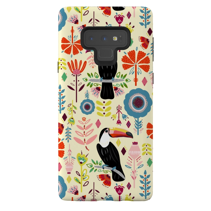 Galaxy Note 9 StrongFit Colorful Toucans On Cream  by Tigatiga