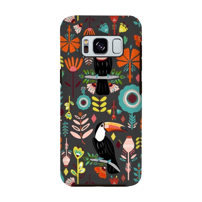 Galaxy S8 StrongFit Colorful Toucans On Grey  by Tigatiga
