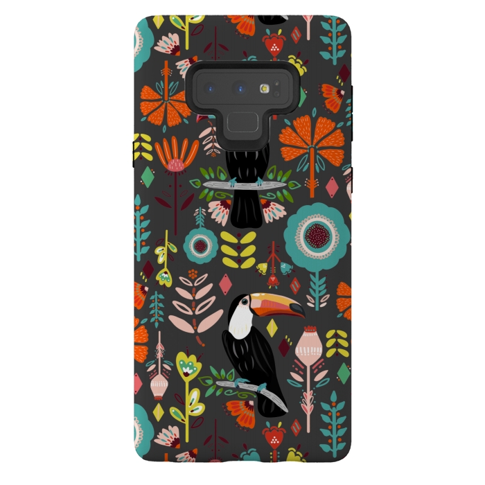 Galaxy Note 9 StrongFit Colorful Toucans On Grey  by Tigatiga