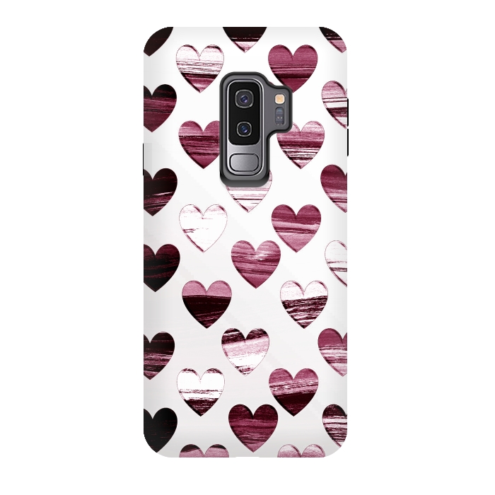 Galaxy S9 plus StrongFit Cherry wine brushed painted hearts by Oana 