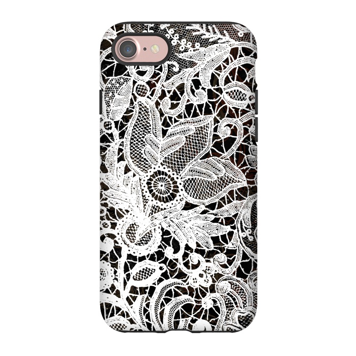 iPhone 7 StrongFit White floral vintage lace on black by Oana 