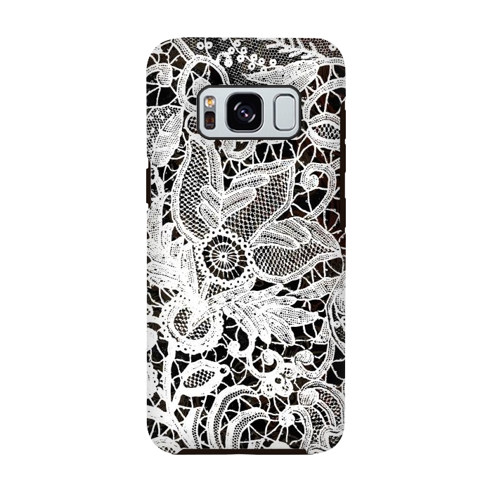 Galaxy S8 StrongFit White floral vintage lace on black by Oana 