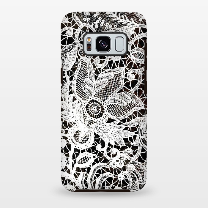 Galaxy S8 plus StrongFit White floral vintage lace on black by Oana 
