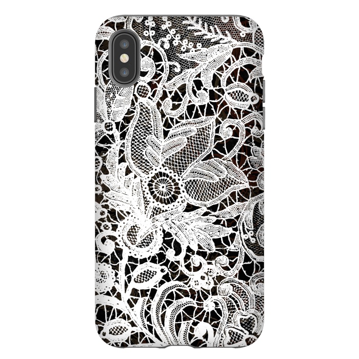 iPhone Xs Max StrongFit White floral vintage lace on black by Oana 