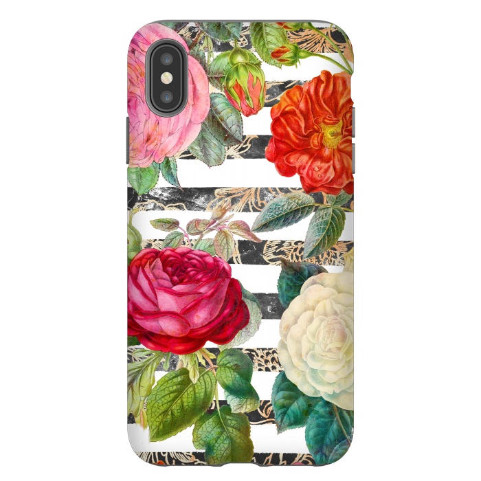 iPhone Xs Max StrongFit Vibrant romantic botanical flowers and white stripes by Oana 