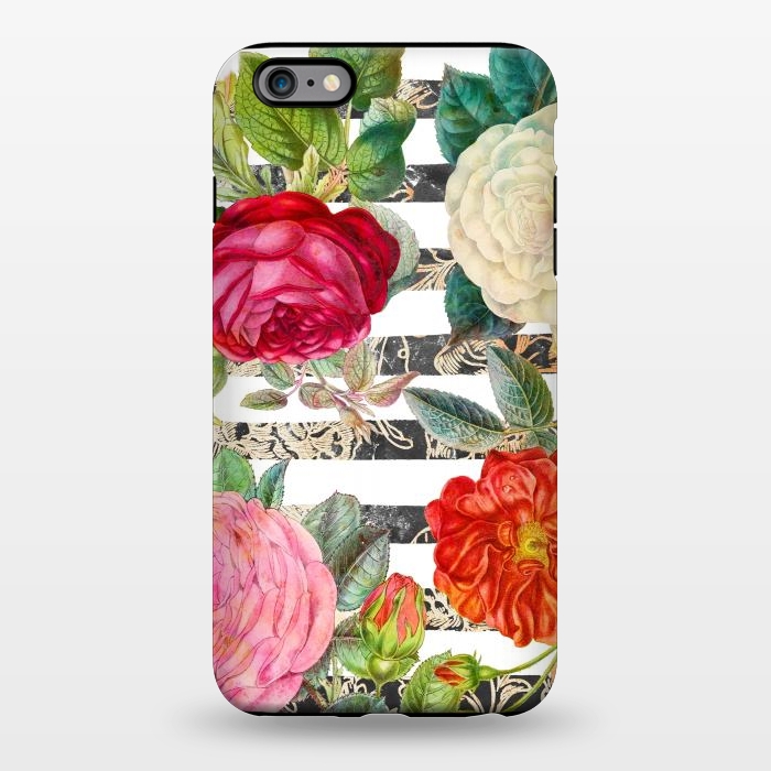 iPhone 6/6s plus StrongFit Colorful roses botanical illustration on white stripes by Oana 