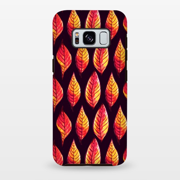 Galaxy S8 plus StrongFit Vibrant autumn leaves pattern in red and yellow by Boriana Giormova