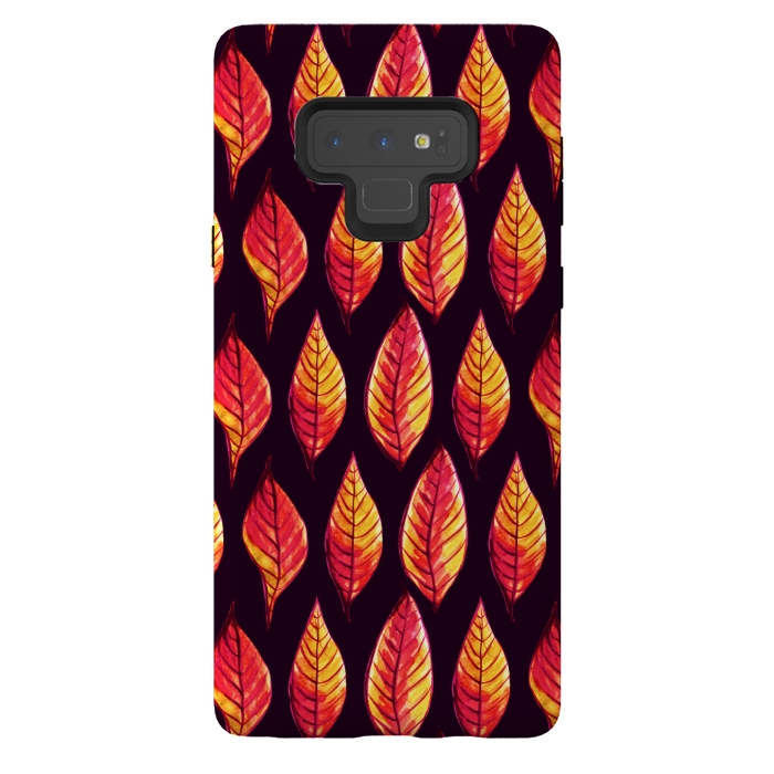 Galaxy Note 9 StrongFit Vibrant autumn leaves pattern in red and yellow by Boriana Giormova