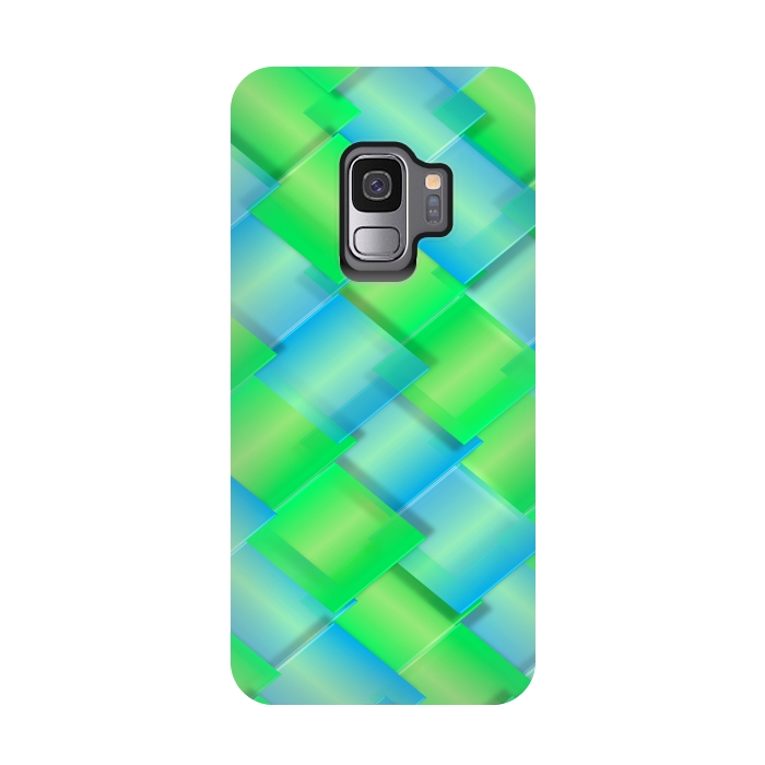 Galaxy S9 StrongFit square blue green pattern by MALLIKA