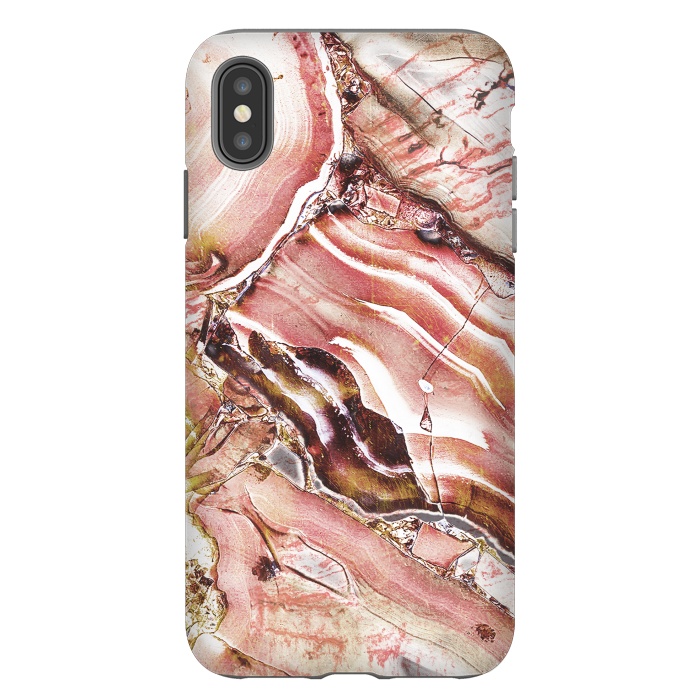 iPhone Xs Max StrongFit golden rose pink precious gemstone marble by Oana 