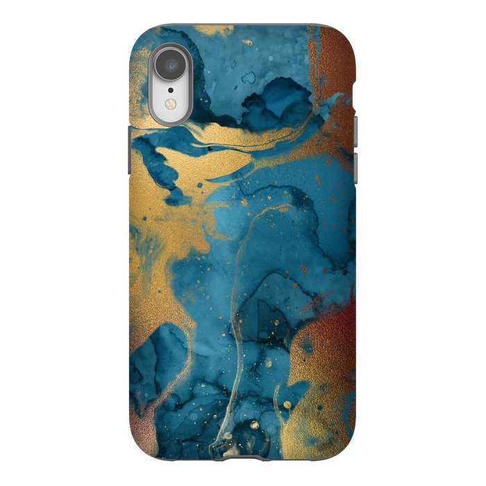 iPhone Xr StrongFit Gold and Indigo Ink Marble by  Utart