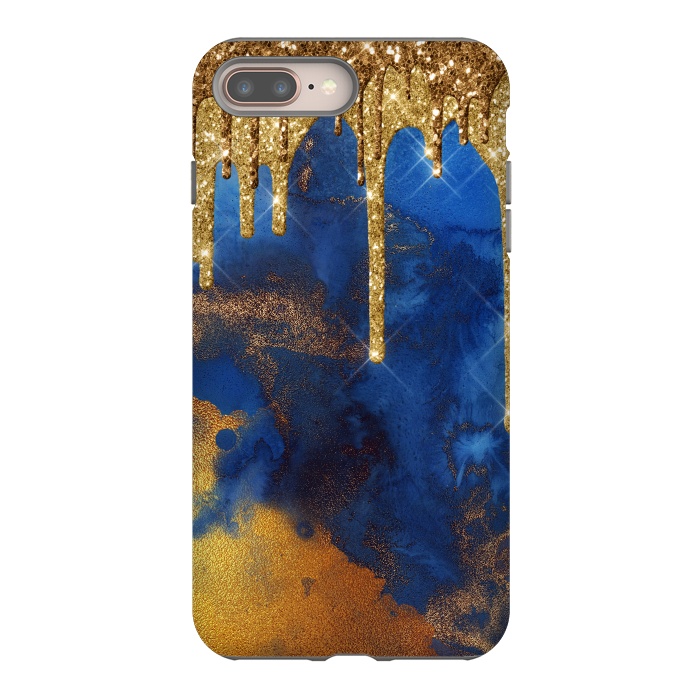 iPhone 7 plus StrongFit Raining Gold Glitter and Foil on Indigo Marble Ink by  Utart