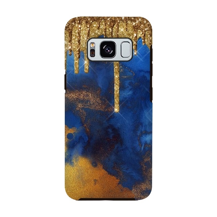Galaxy S8 StrongFit Raining Gold Glitter and Foil on Indigo Marble Ink by  Utart