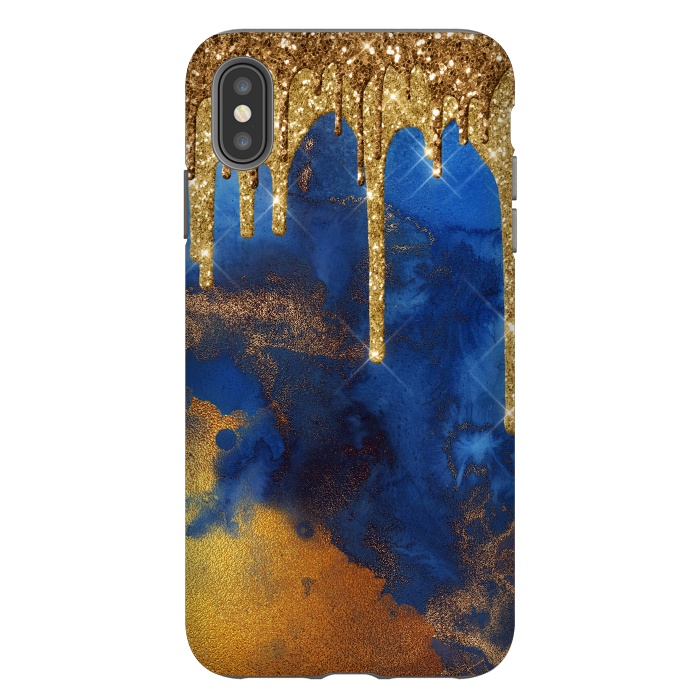 iPhone Xs Max StrongFit Raining Gold Glitter and Foil on Indigo Marble Ink by  Utart