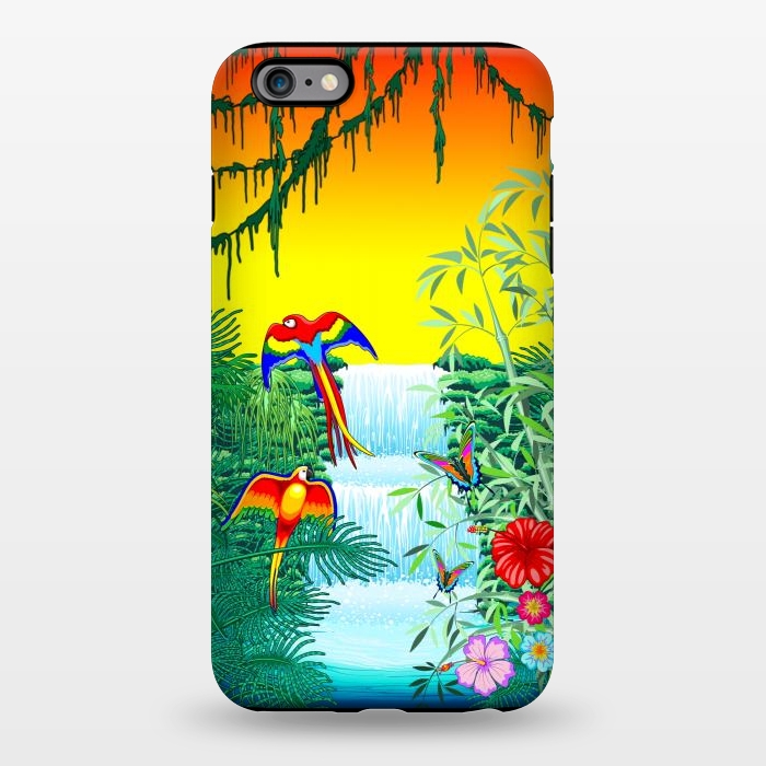 iPhone 6/6s plus StrongFit Waterfall Macaws and Butterflies on Exotic Landscape by BluedarkArt