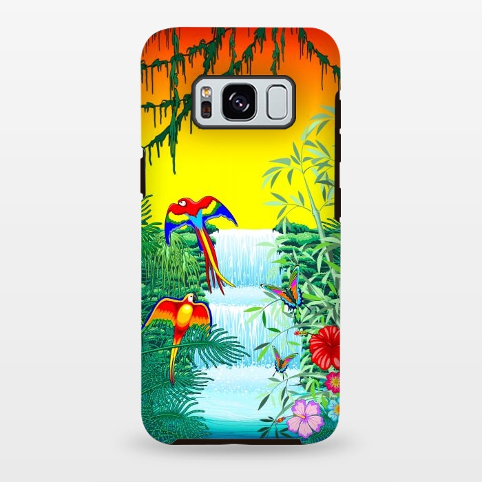 Galaxy S8 plus StrongFit Waterfall Macaws and Butterflies on Exotic Landscape by BluedarkArt