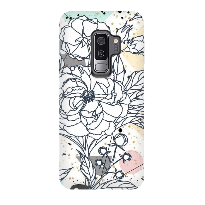 Galaxy S9 plus StrongFit Modern geometric shapes and floral strokes design by InovArts