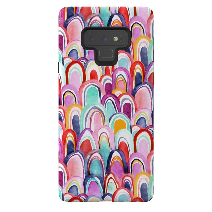 Galaxy Note 9 StrongFit Colorful Watercolor Mermaid Scales  by Tigatiga