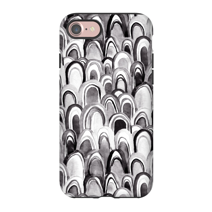 iPhone 7 StrongFit Black & White Watercolor Mermaid Scales  by Tigatiga