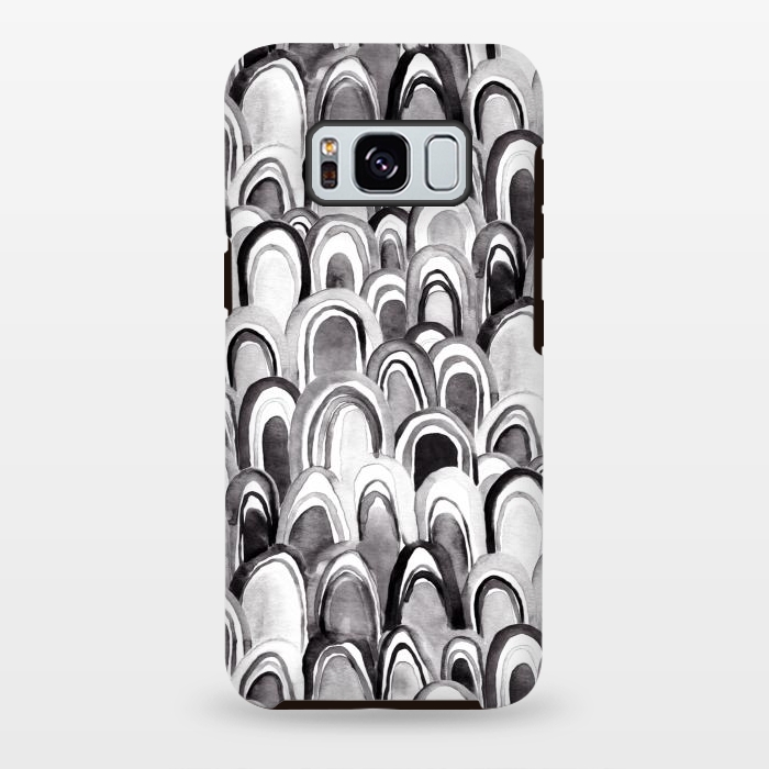 Galaxy S8 plus StrongFit Black & White Watercolor Mermaid Scales  by Tigatiga