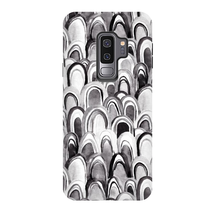 Galaxy S9 plus StrongFit Black & White Watercolor Mermaid Scales  by Tigatiga