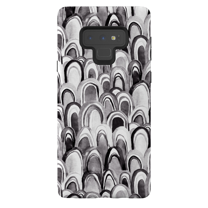 Galaxy Note 9 StrongFit Black & White Watercolor Mermaid Scales  by Tigatiga