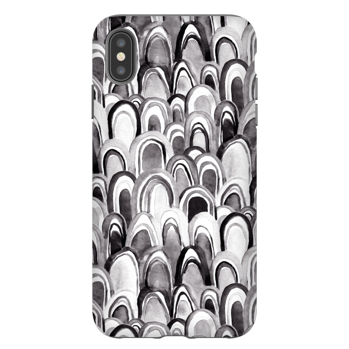 iPhone Xs Max StrongFit Black & White Watercolor Mermaid Scales  by Tigatiga
