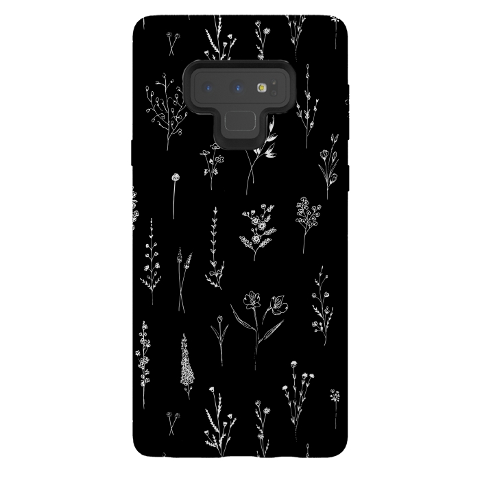 Galaxy Note 9 StrongFit Black Wildflowers by Anis Illustration