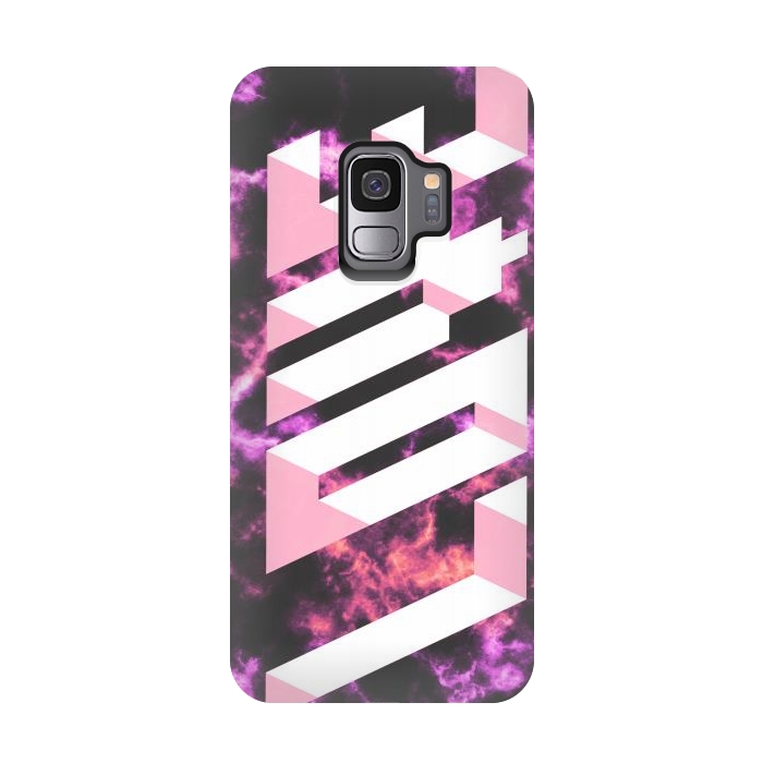 Galaxy S9 StrongFit Love - 3D pink typography on magenta dark marble by Oana 