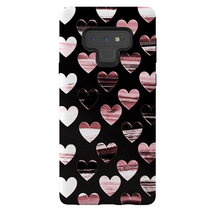 Galaxy Note 9 StrongFit Pink white brushed chocolate hearts on black backgroung by Oana 