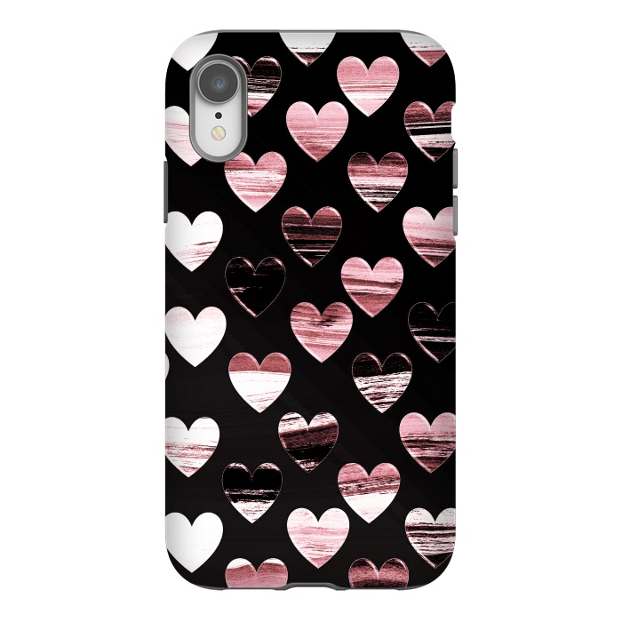 iPhone Xr StrongFit Pink white brushed chocolate hearts on black backgroung by Oana 