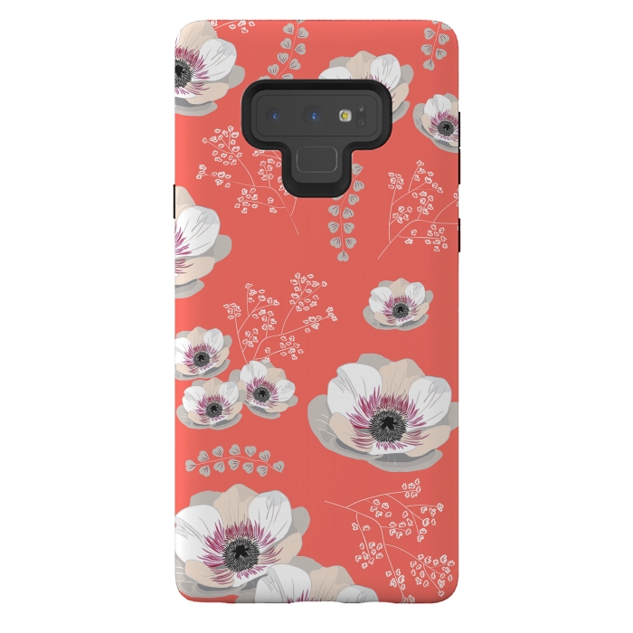 Galaxy Note 9 StrongFit Anemones in Living Coral  by Anis Illustration