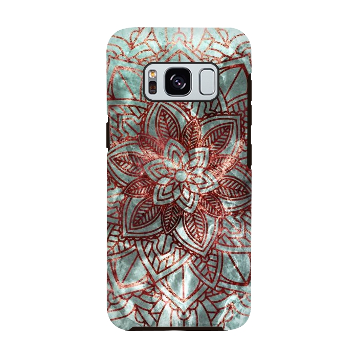 Galaxy S8 StrongFit Rust metallic mandala on turquoise marble by Oana 