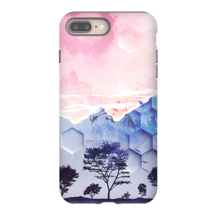 iPhone 7 plus StrongFit Utopic mountain landscape - pink blue by Oana 