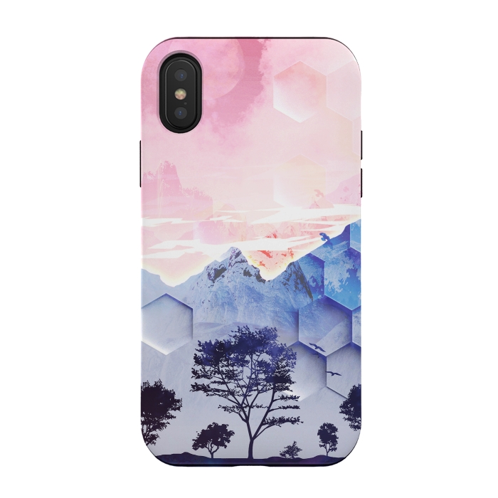 iPhone Xs / X StrongFit Utopic mountain landscape - pink blue by Oana 