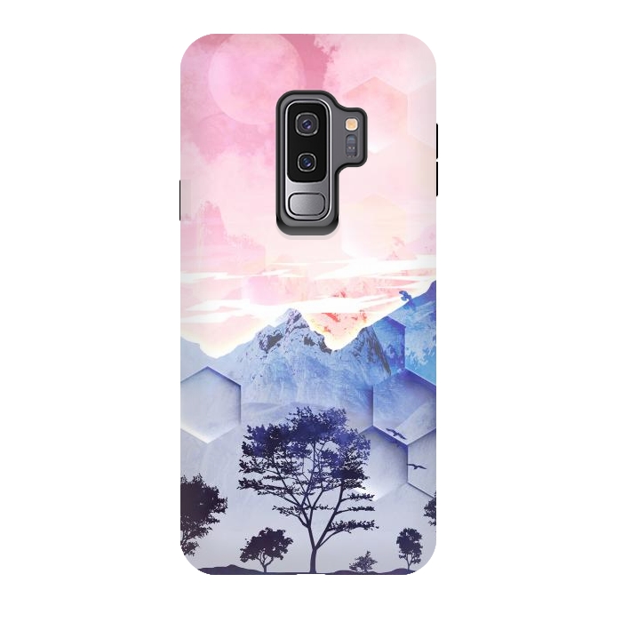 Galaxy S9 plus StrongFit Utopic mountain landscape - pink blue by Oana 