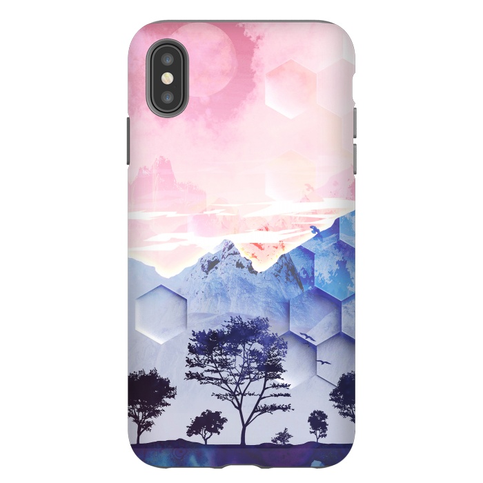 iPhone Xs Max StrongFit Utopic mountain landscape - pink blue by Oana 
