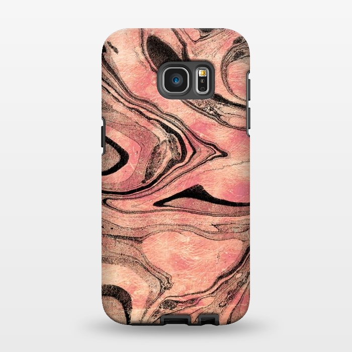 Galaxy S7 EDGE StrongFit rose gold liquid marble with black lines by Oana 