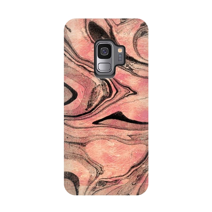 Galaxy S9 StrongFit rose gold liquid marble with black lines by Oana 