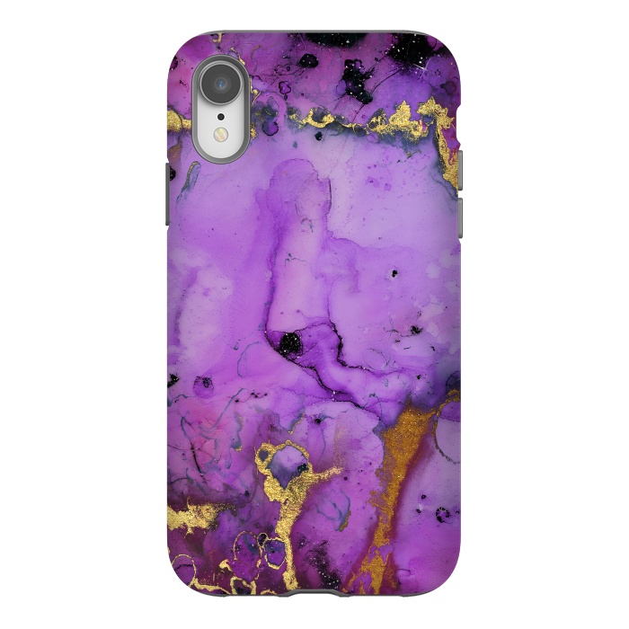iPhone Xr StrongFit Purple Marble with Gold and black glitter veins by  Utart