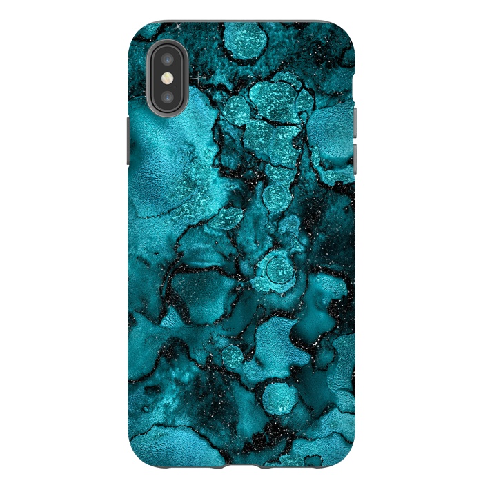 iPhone Xs Max StrongFit Indigo and Ocean Green Marble with Black Glitter veins by  Utart