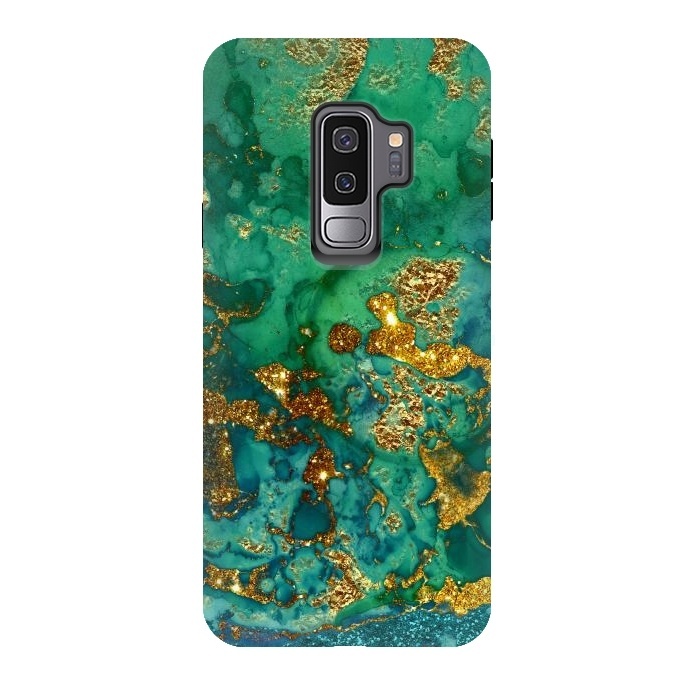 Galaxy S9 plus StrongFit Green Summer Marble with Gold Veins by  Utart