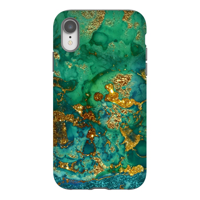 iPhone Xr StrongFit Green Summer Marble with Gold Veins by  Utart